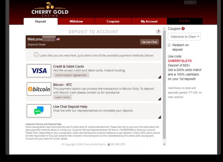 Golden Cherry Casino Bonus Codes