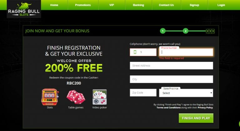 raging bull casino no deposit bonus